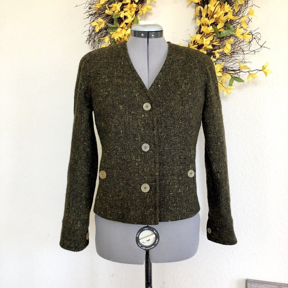 Tuleh Wool Blend Tweed Green Blazer Jacket Size 4/6